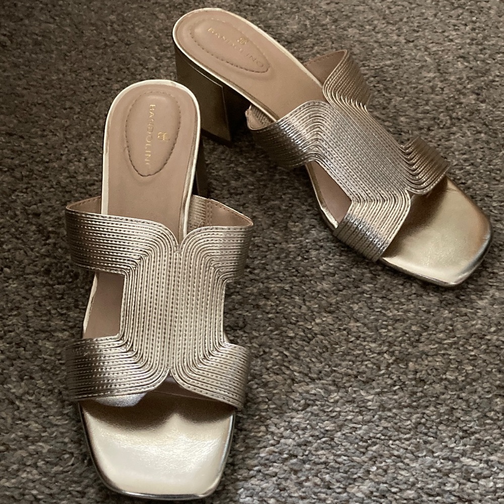 Bandolino Metallic Gold Block Heel Mules